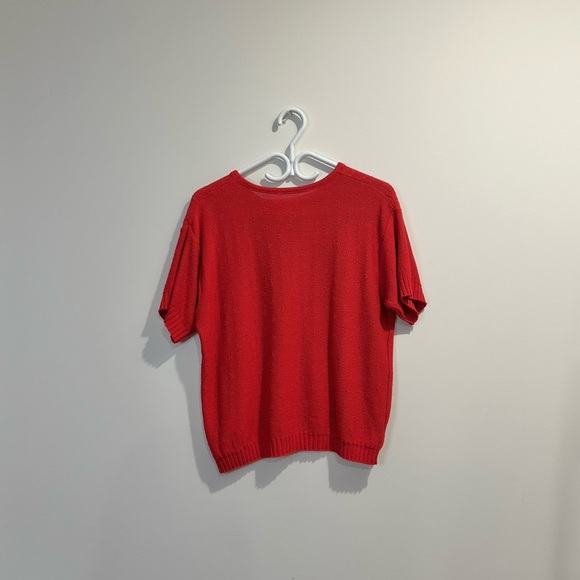 Vintage womens medium short sleeve red knit sweater intricate details cozy - Picture 5 of 6
